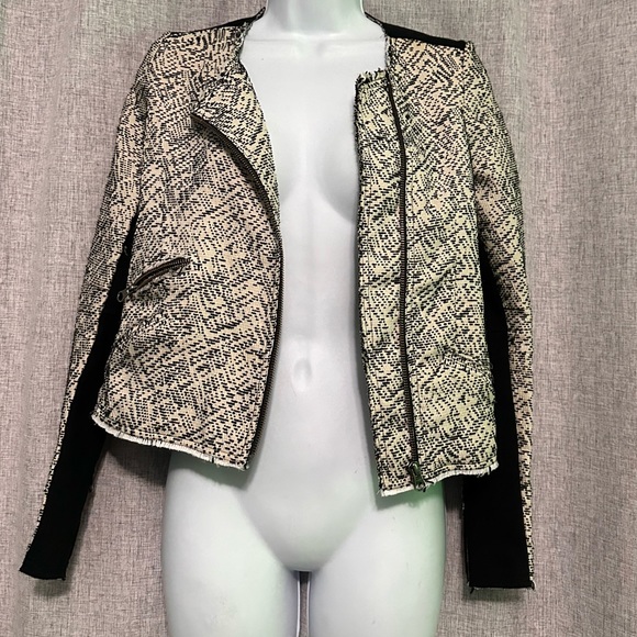 Rebecca Minkoff Small Raw Hem Zip Up Long Sleeve Color Block Moto Blazer XS - Picture 2 of 13